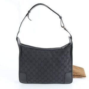 Gucci GG Canvas Leather Shoulder Bag Tote Black